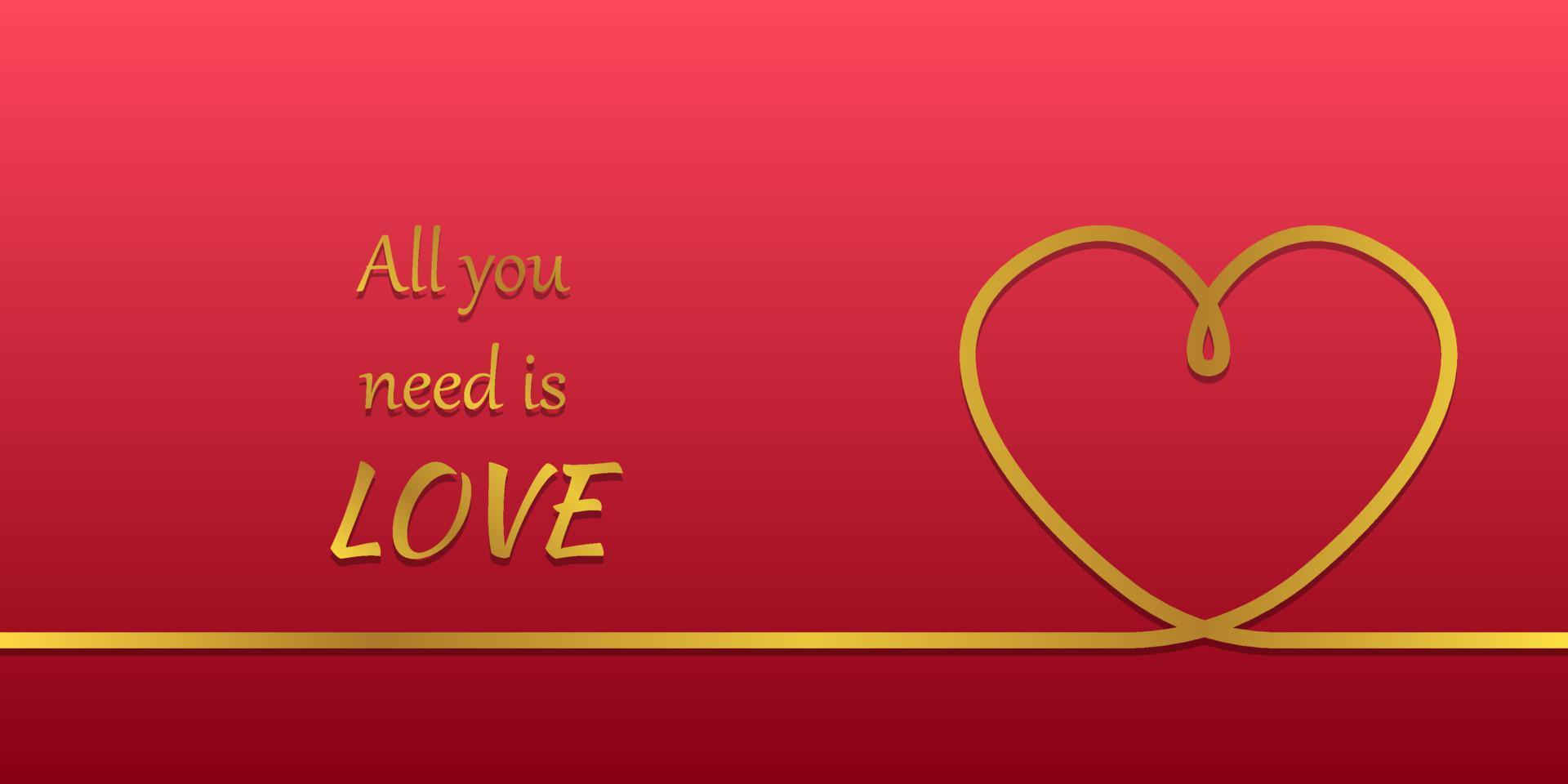 carte de saint valentin avec un coeur linéaire et la phrase tout ce dont vous avez besoin est l'amour. illustration vectorielle vecteur