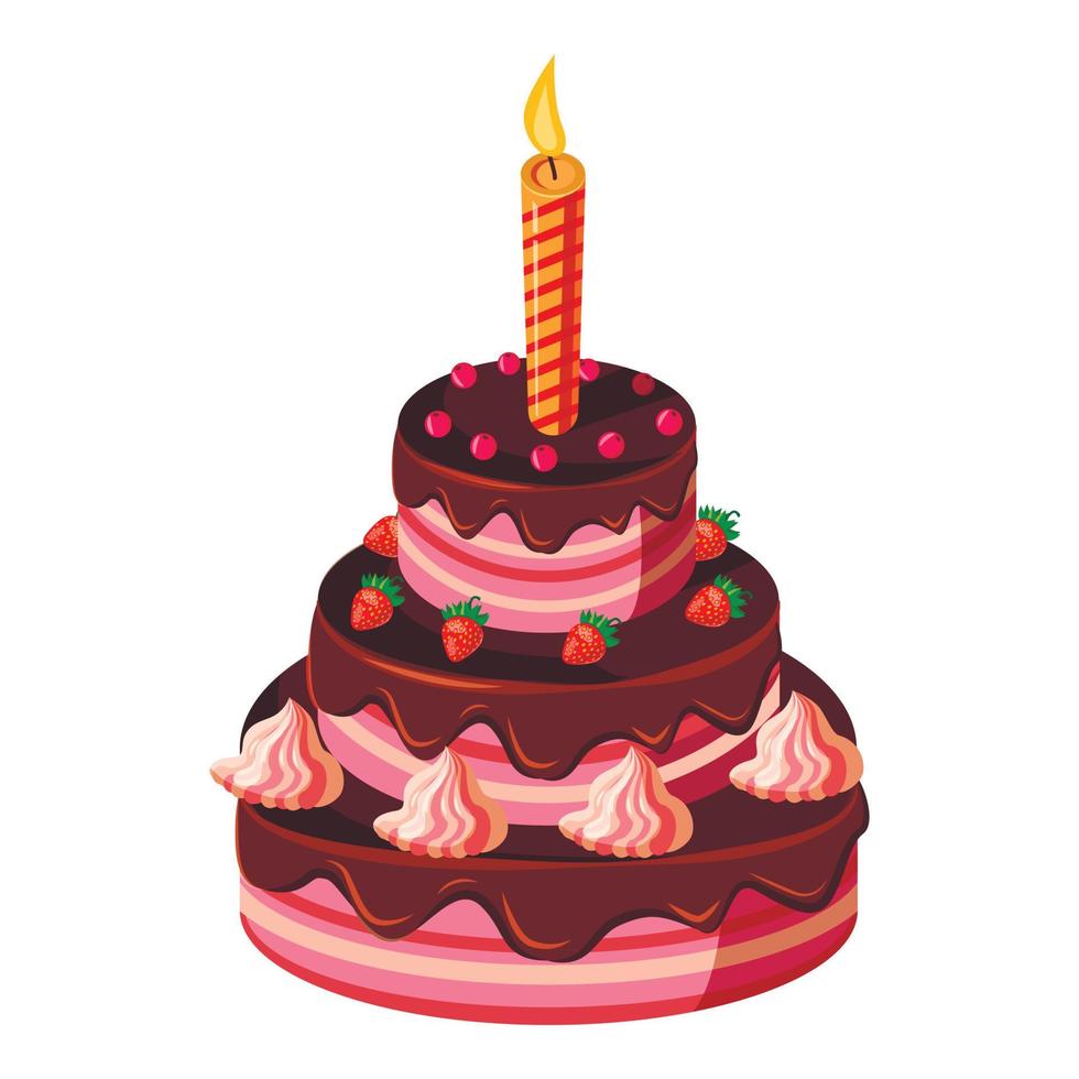 gâteau d'anniversaire avec icône bougie, style 3d isométrique vecteur