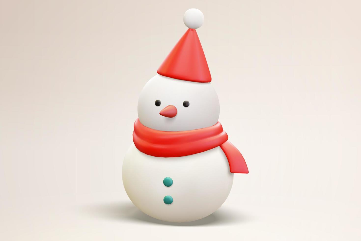 Bonhomme de neige mignon 3d avec chapeau de Noël. illustration du bonhomme de neige portant un silencieux rouge et un bonnet de noel sur un fond vide vecteur