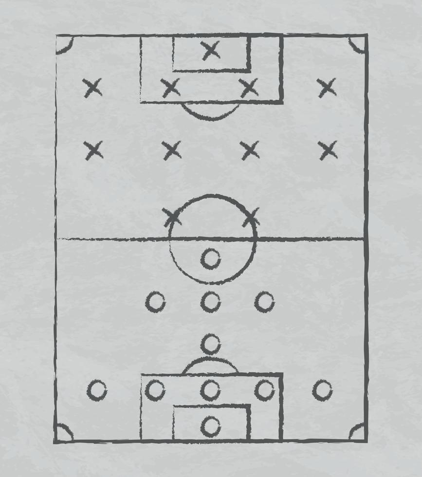 tactiques de football et de football dessinées à la craie, marqueur sur un tableau blanc - vecteur