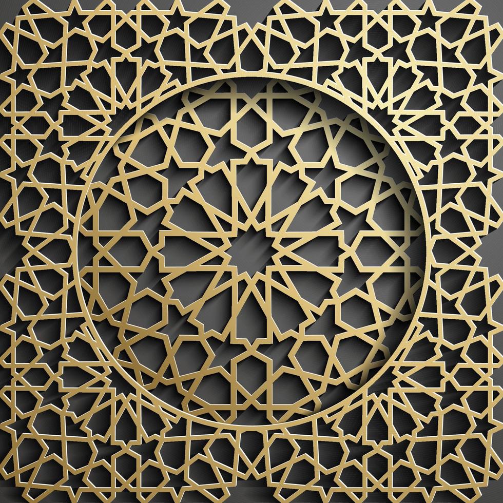 vecteur d'ornement islamique, motif persan. Éléments de motif rond islamique ramadan 3d. vecteur de symbole arabe ornemental circulaire géométrique. fond d'or