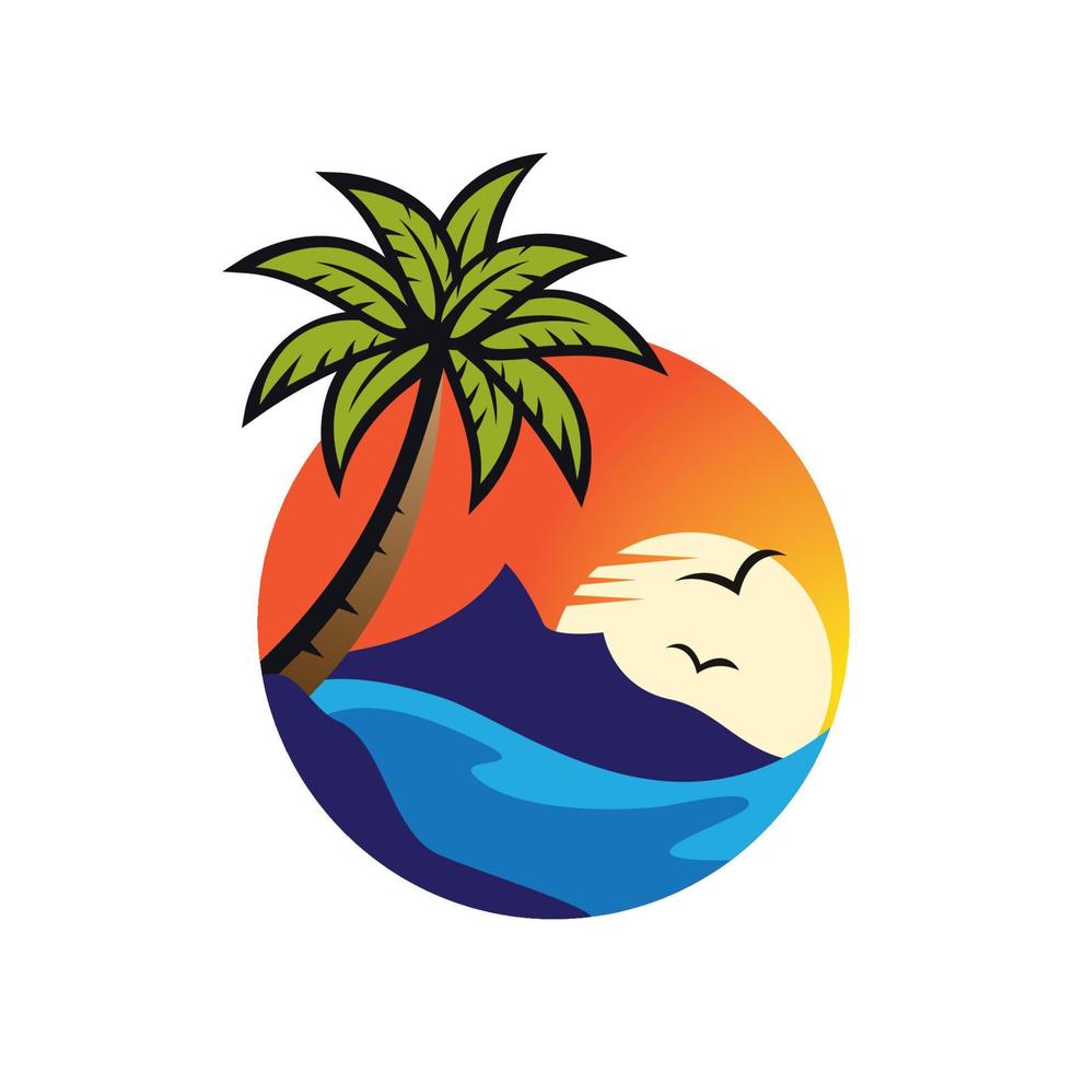 images du logo de la plage au coucher du soleil vecteur