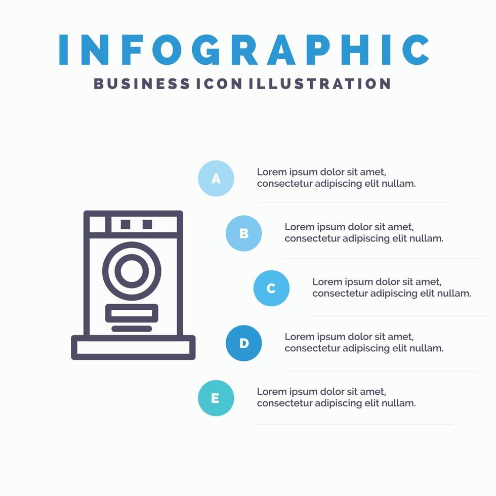 sèche-linge meubles machine ligne icône avec 5 étapes présentation infographie fond vecteur