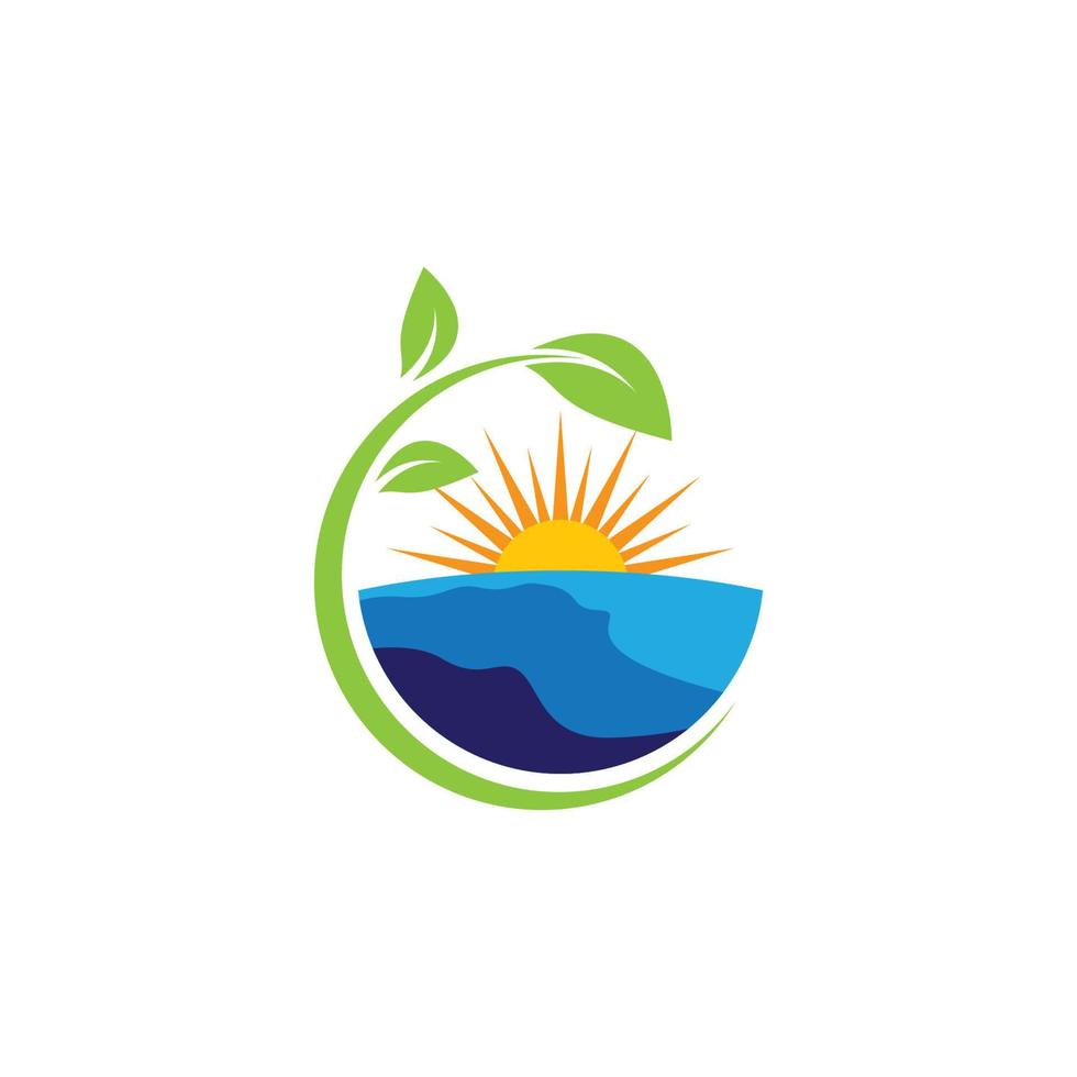 icône de vecteur de logo plage coucher de soleil