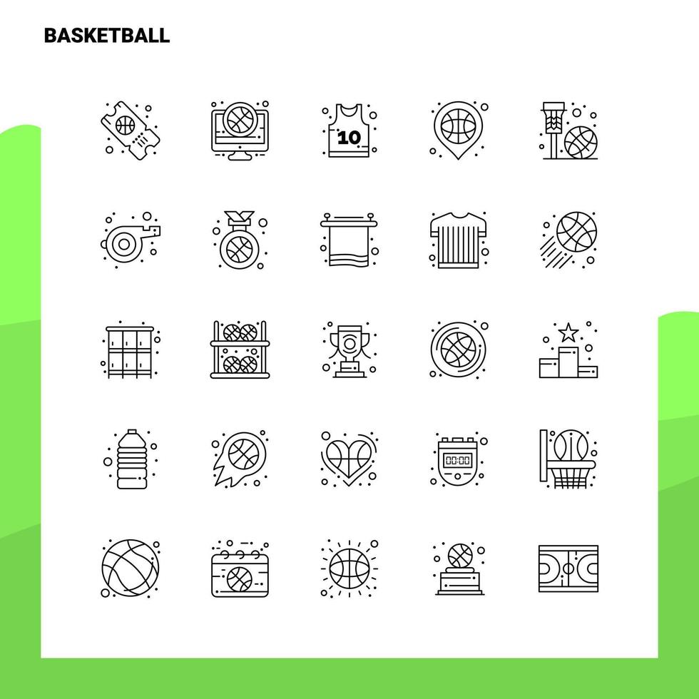 ensemble d'icônes de ligne de basket-ball ensemble de 25 icônes conception de style minimalisme vectoriel icônes noires définies pack de pictogrammes linéaires