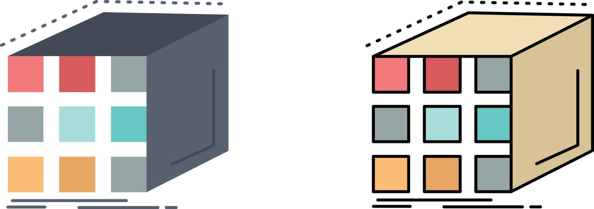 agrégation abstraite cube dimensionnelle matrice plat couleur icône vecteur