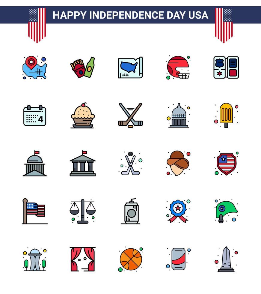 joyeux jour de l'indépendance usa pack de 25 lignes créatives remplies à plat de casque de carte de sport uni américain modifiable usa day vector design elements