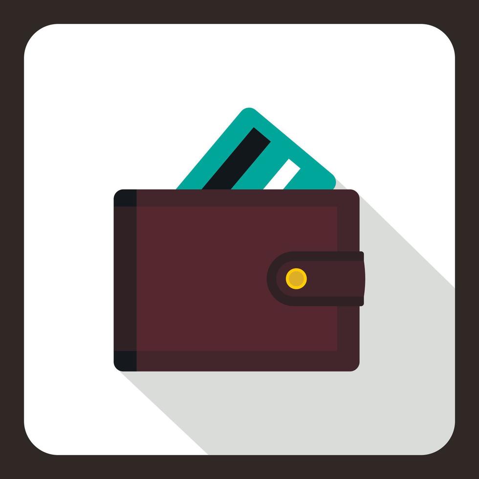 portefeuille marron avec icône de carte de crédit, style plat vecteur