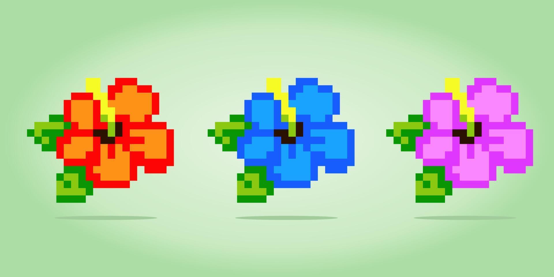 Pixels de 8 bits de lin. fleurs pour motifs de point de croix, dans des illustrations vectorielles. vecteur