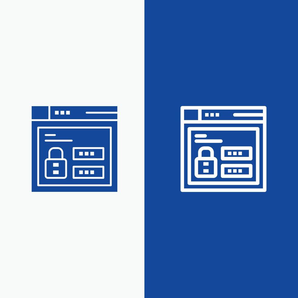 ligne de code de verrouillage du navigateur web et bannière bleue d'icône solide de glyphe vecteur