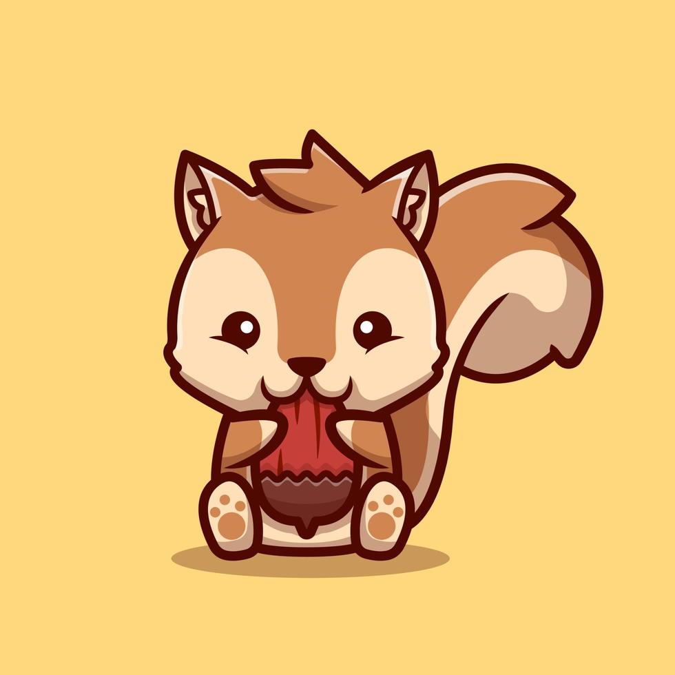 écureuil mignon mangeant une illustration d'icône de vecteur de dessin animé de noix. concept d'icône d'aliments pour animaux isolé vecteur premium. style de dessin animé plat