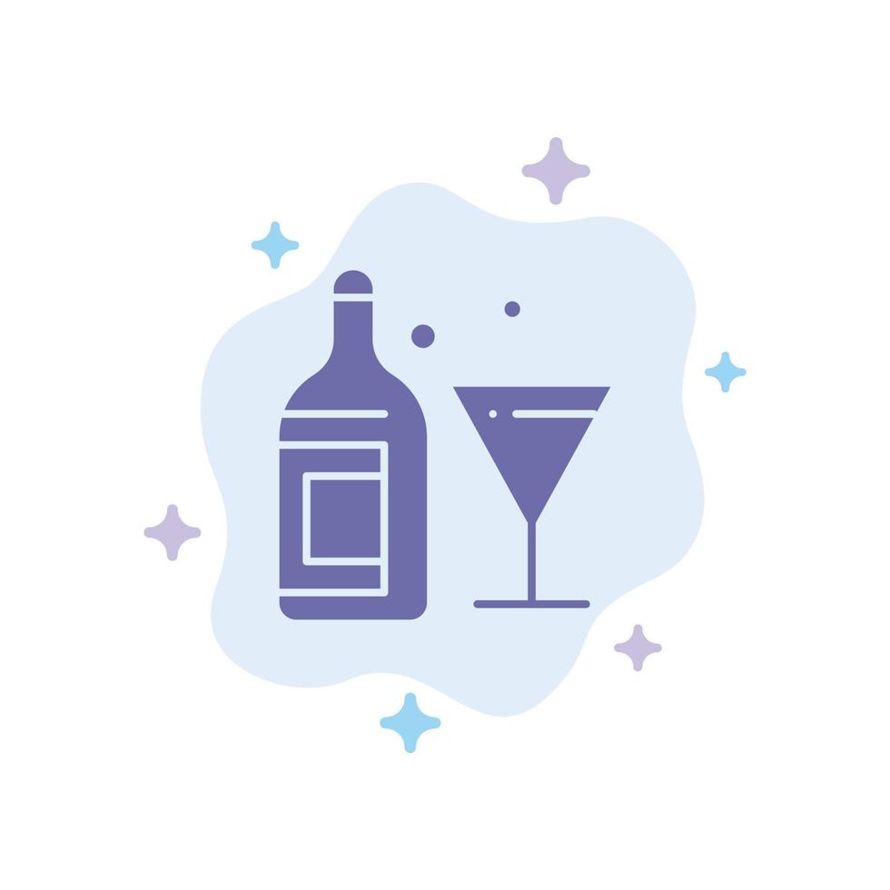 verre, bouteille boisson, vin, bleu, icône, sur, résumé, nuage, fond vecteur