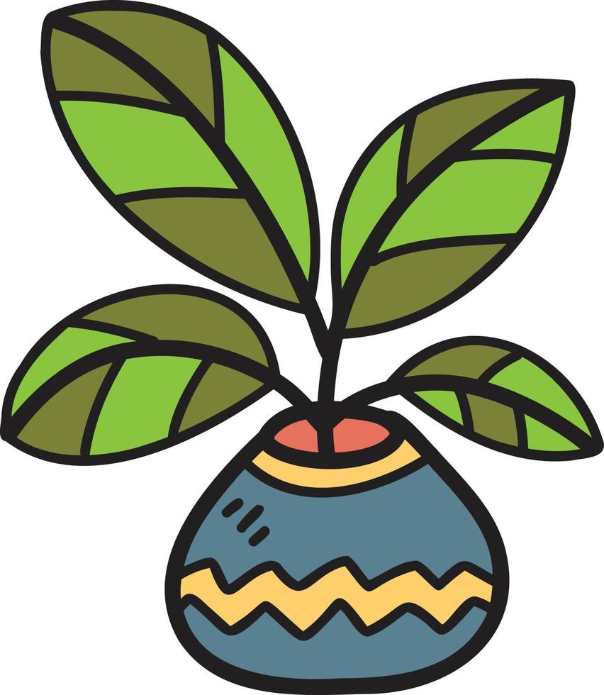 illustration de pot de plante motif vague dessiné à la main vecteur