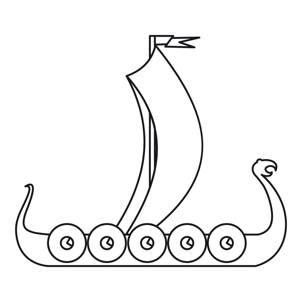 icône de bateau médiéval, style de contour vecteur