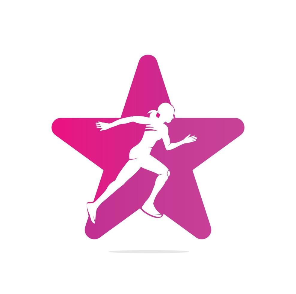 création de logo de club de coureur de fitness pour femmes. création de logo en forme d'étoile pour femmes en cours d'exécution. concept de logo de course saine vecteur