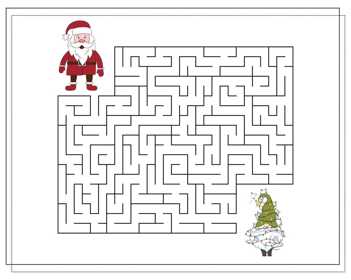 un jeu de puzzle pour les enfants, parcourez le labyrinthe. père noël de bande dessinée. vecteur