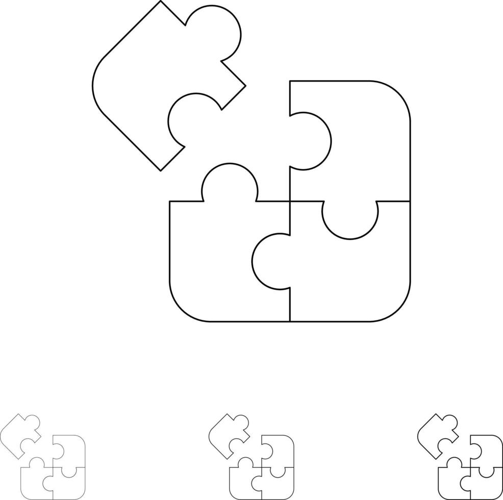 jeu d'entreprise logique puzzle carré gras et mince jeu d'icônes de ligne noire vecteur