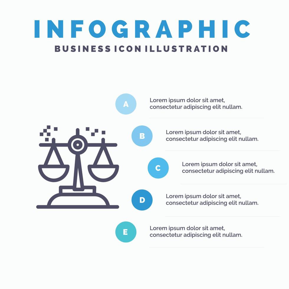 choix conclusion tribunal jugement icône de ligne de droit avec 5 étapes présentation infographie fond vecteur