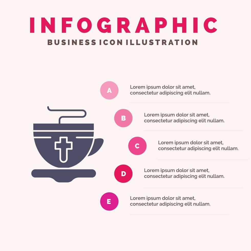 tasse à thé pâques chaud solide icône infographie 5 étapes présentation fond vecteur