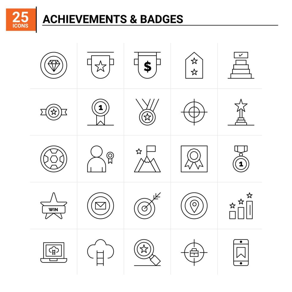 25 réalisations badges icon set vector background