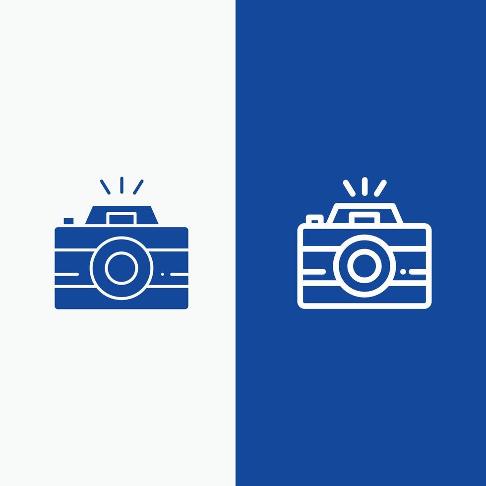 image de caméra photo photographie ligne et glyphe icône solide bannière bleue ligne et glyphe icône solide bannière bleue vecteur