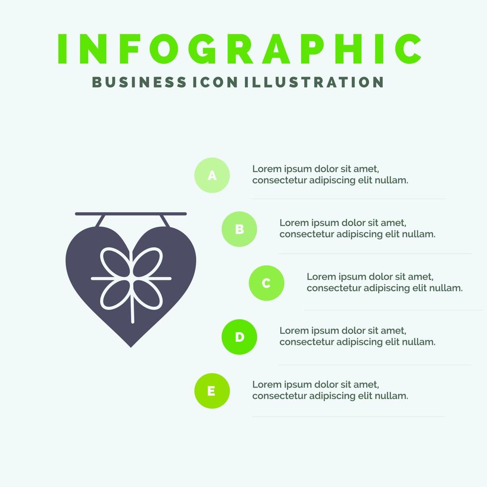 planche amour coeur mariage solide icône infographie 5 étapes présentation fond vecteur