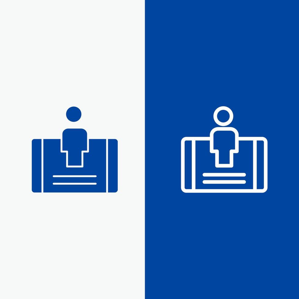 engagement client ligne sociale mobile et glyphe icône solide bannière bleue ligne et glyphe icône solide bannière bleue vecteur