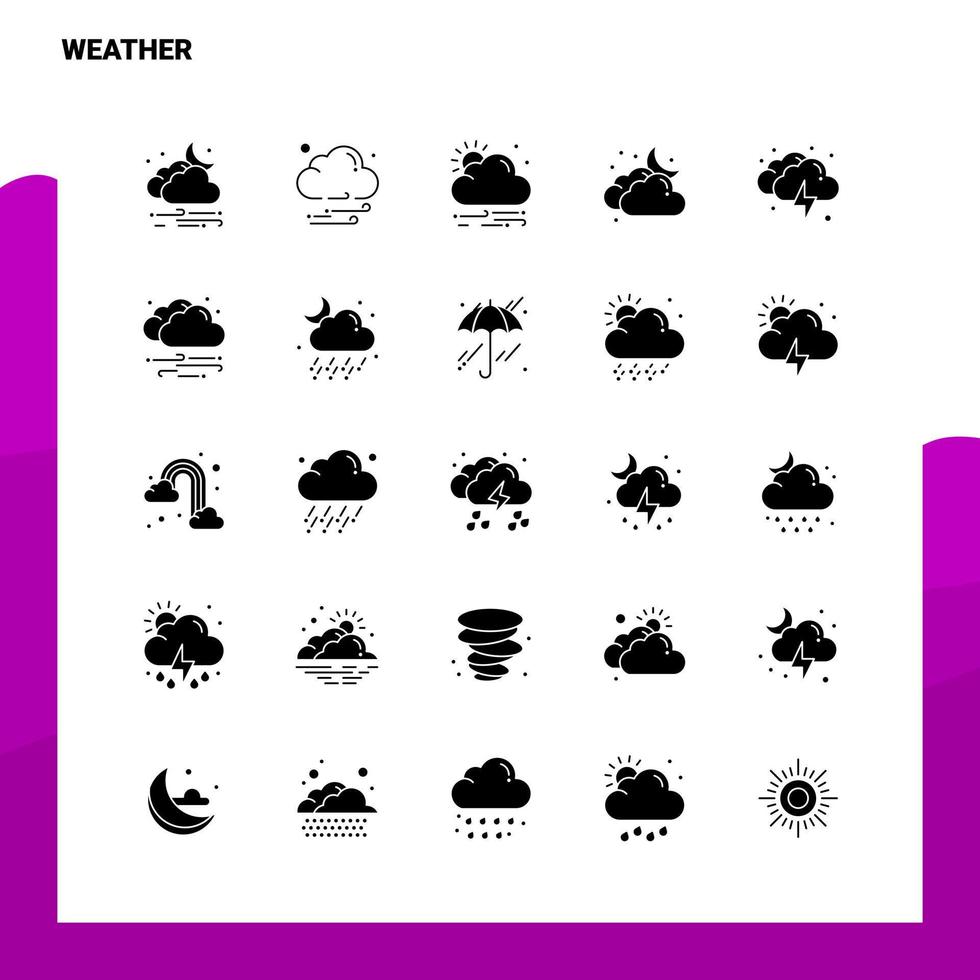 25 icônes météo définies modèle d'illustration vectorielle d'icône de glyphe solide pour des idées web et mobiles pour une entreprise vecteur