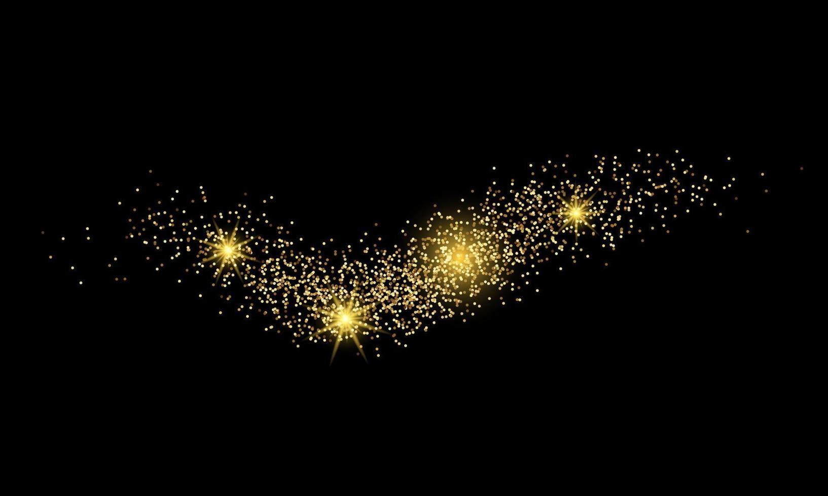 onde lumineuse avec effet de paillettes d'or sur fond noir. lignes de tourbillon abstraites. illustration vectorielle vecteur