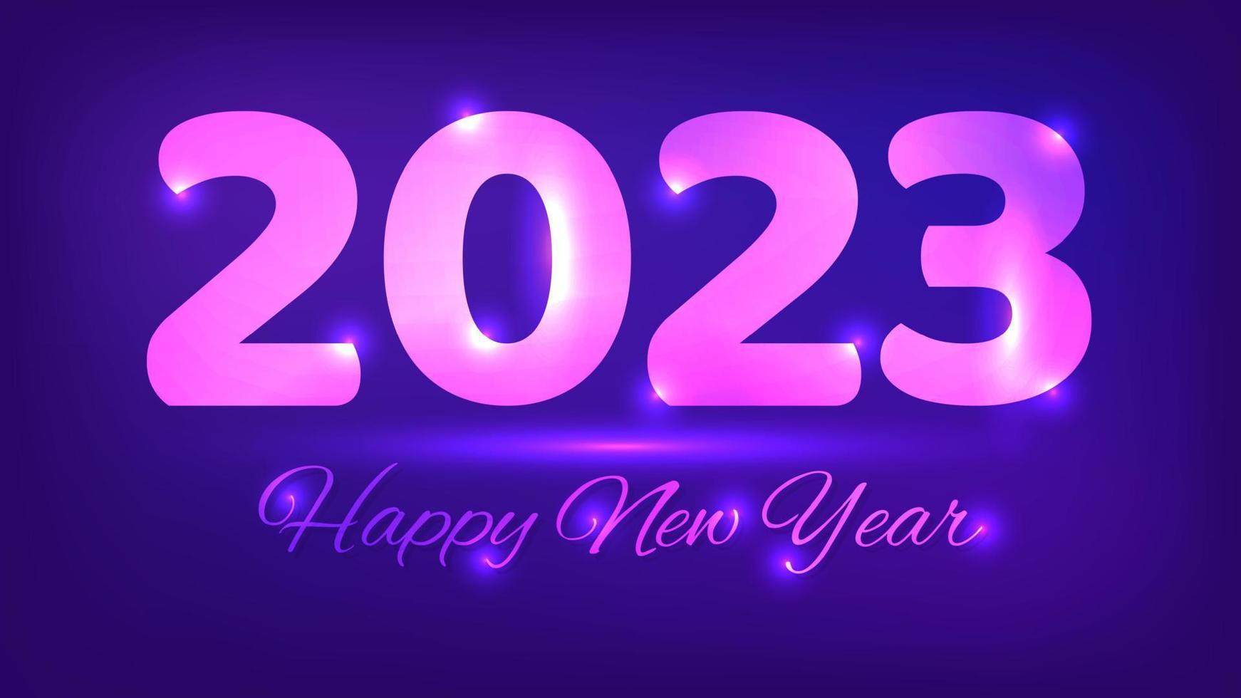 Bonne année 2023 fond néon. toile de fond abstraite au néon avec des lumières pour la carte de voeux de vacances de noël, des dépliants ou des affiches. illustration vectorielle vecteur