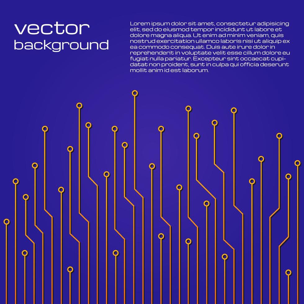 fond bleu technologique abstrait avec des éléments jaunes de la micropuce. texture de fond de carte de circuit imprimé. illustration vectorielle. vecteur