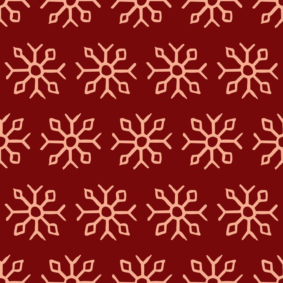 fond transparent de flocons de neige dessinés à la main. flocons de neige blancs sur fond rouge. éléments de décoration de noël et du nouvel an. illustration vectorielle. vecteur