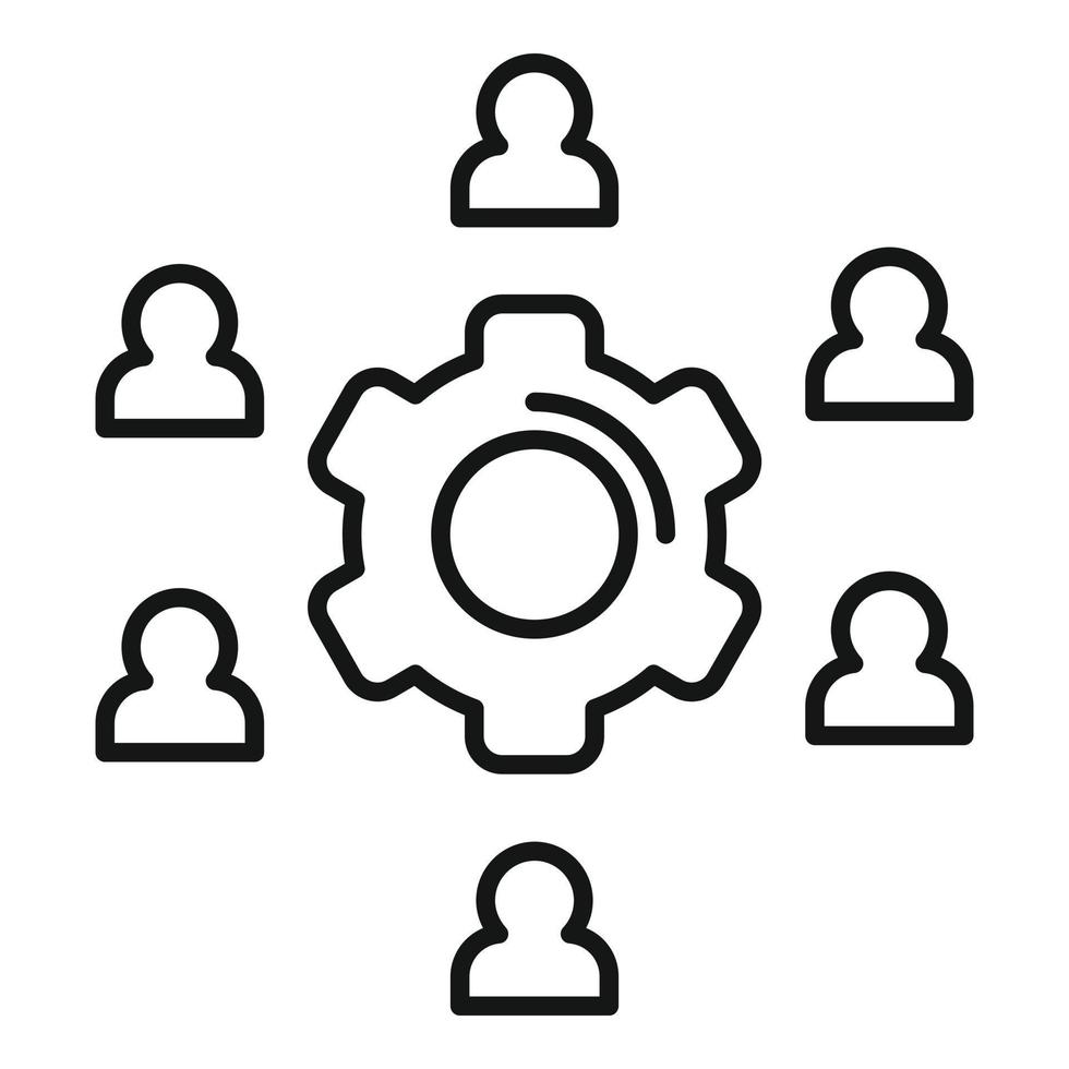 sous-traiter l'icône de membre d'engrenage, style de contour vecteur