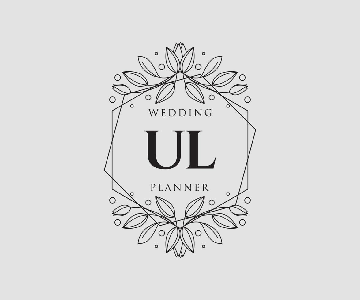 collection de logos de monogramme de mariage lettre initiales ul, modèles minimalistes et floraux modernes dessinés à la main pour cartes d'invitation, réservez la date, identité élégante pour restaurant, boutique, café en image vectorielle vecteur