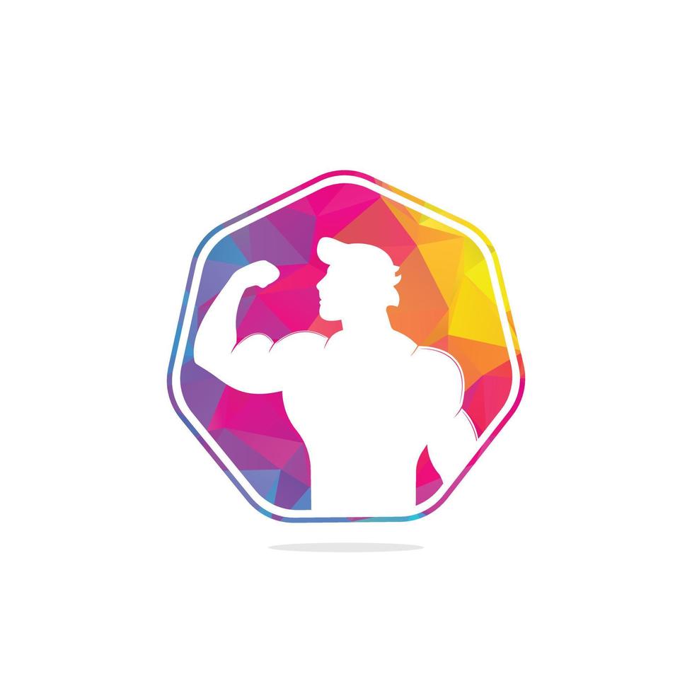 club de fitness, modèle de logo vectoriel de gym. emblème de club de fitness ou de gym avec homme athlétique posant.