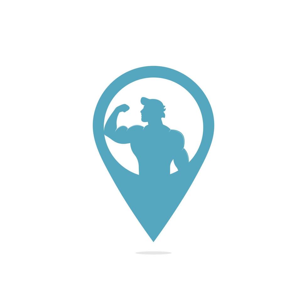logo de concept de forme de broche de carte de fitness, modèle de logo vectoriel de gym. emblème de club de fitness ou de gym avec homme athlétique posant.