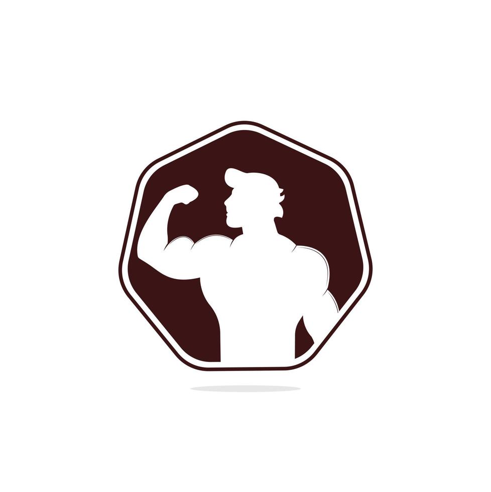 club de fitness, modèle de logo vectoriel de gym. emblème de club de fitness ou de gym avec homme athlétique posant.