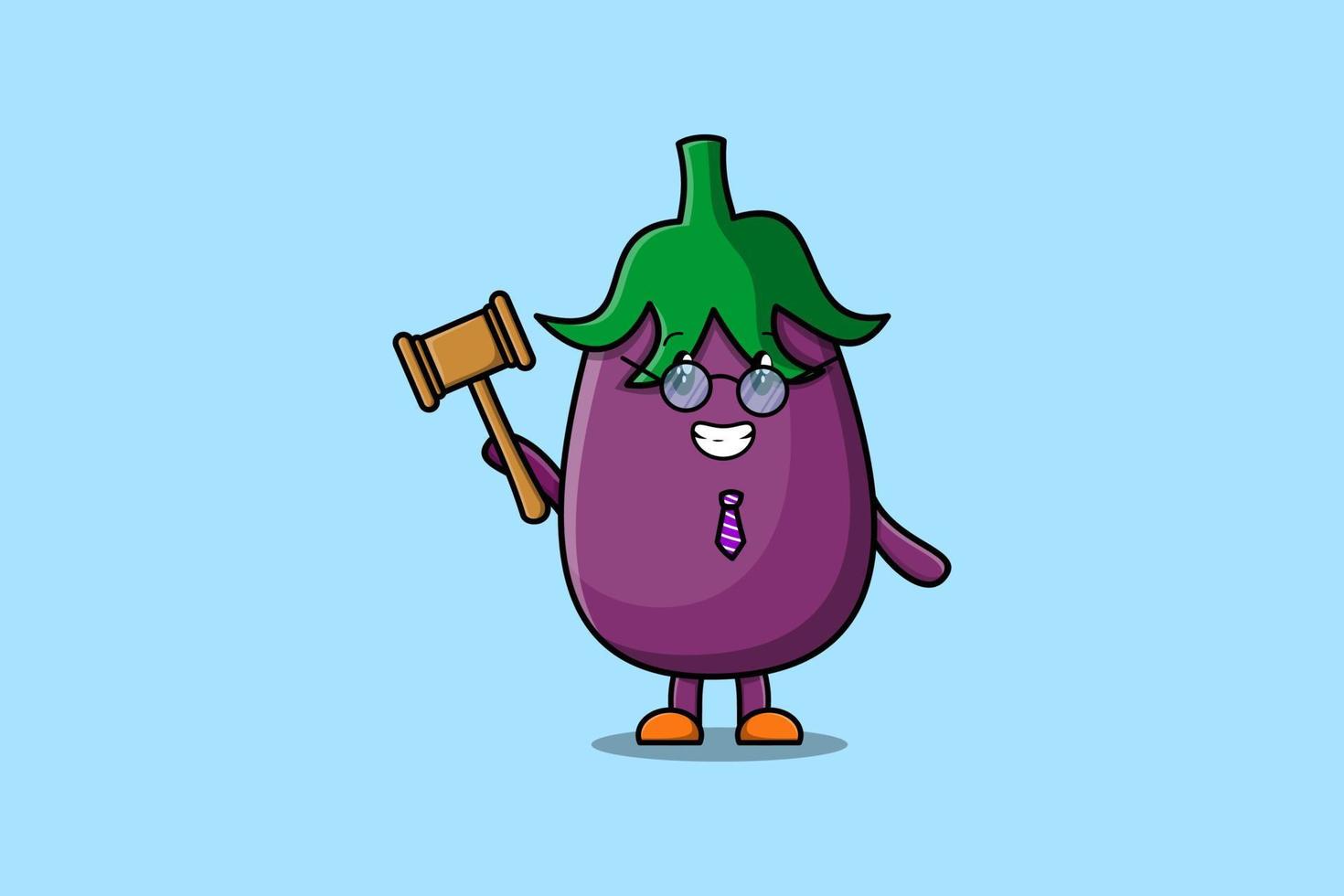 personnage de mascotte de dessin animé mignon juge sage aubergine vecteur