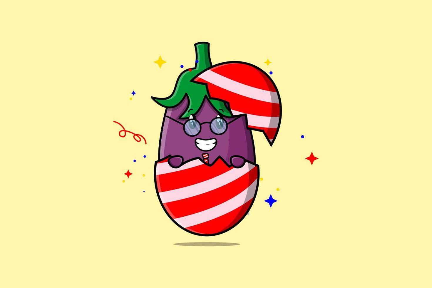 aubergine de dessin animé mignon à partir d'aubergine de pâques vecteur