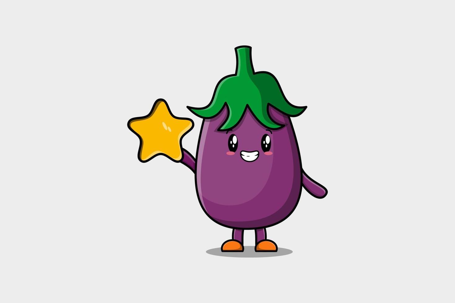 aubergine de dessin animé mignon tenant une grande étoile dorée vecteur