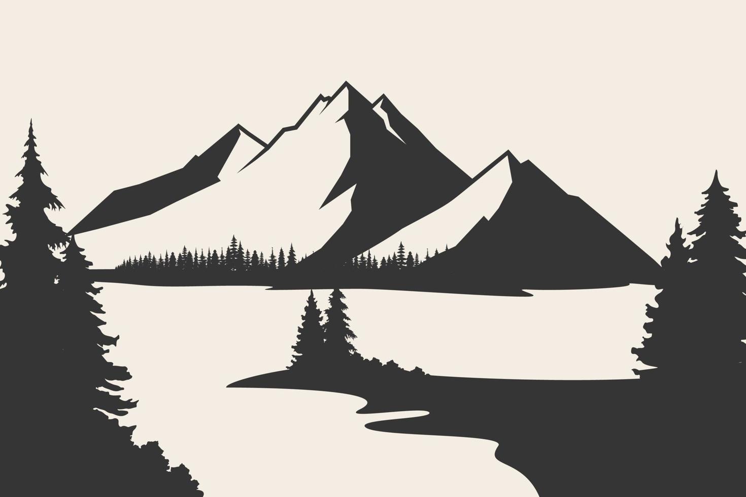 silhouettes de montagnes. vecteur de montagnes, vecteur de montagnes d'éléments de design extérieur, paysage de montagne, arbres, vecteur de pin, paysage de montagne
