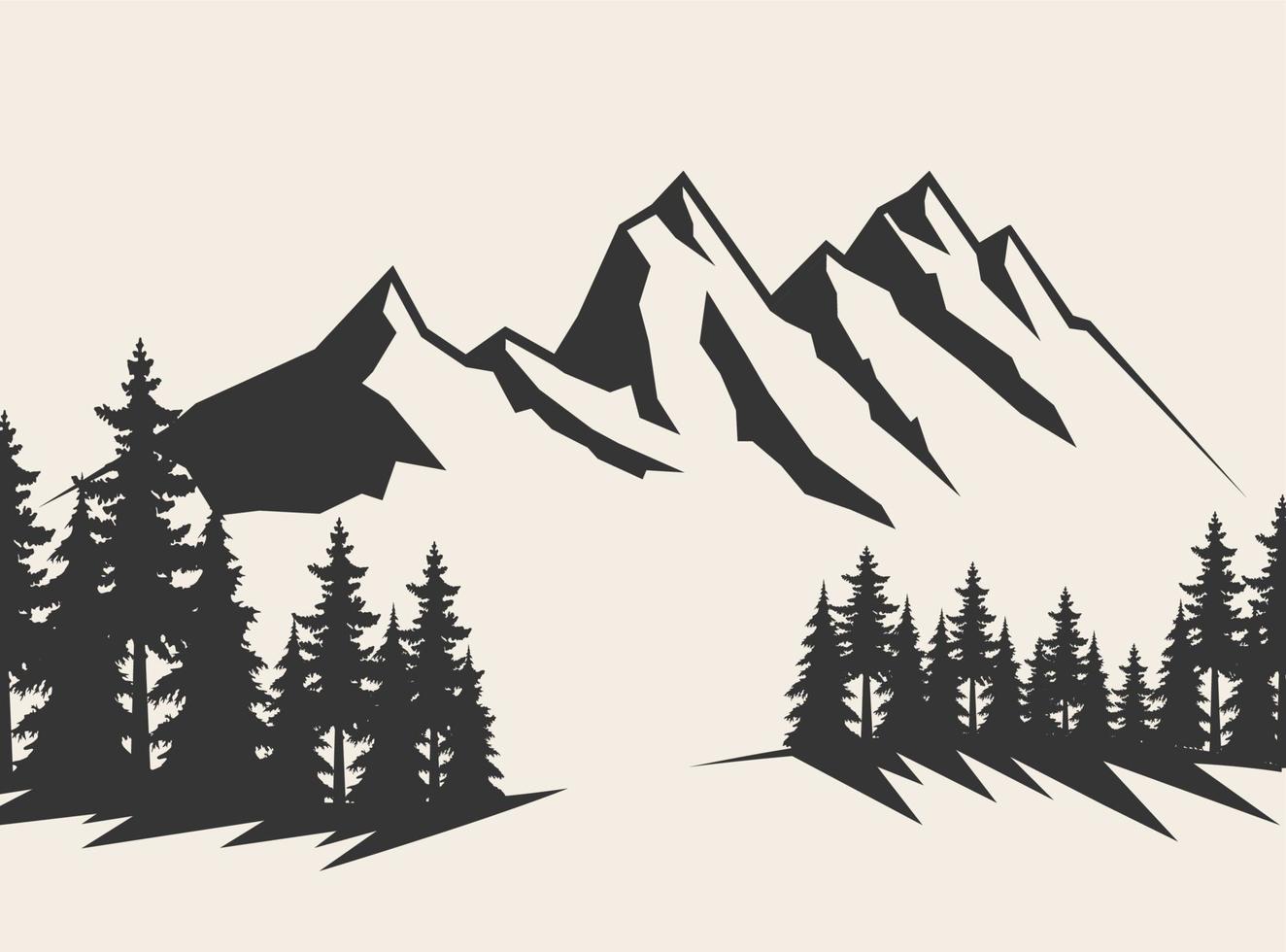 illustration vectorielle de montagne. illustration de vecteur de montagne noir et blanc de style ancien sur fond blanc. montagne noire et blanche.