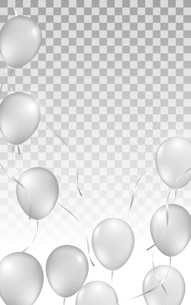 ballons blancs, ballons gonflables blancs, ballon en plastique, fond de cercles blancs et gris, fond festif de ballons monochromes, vecteur