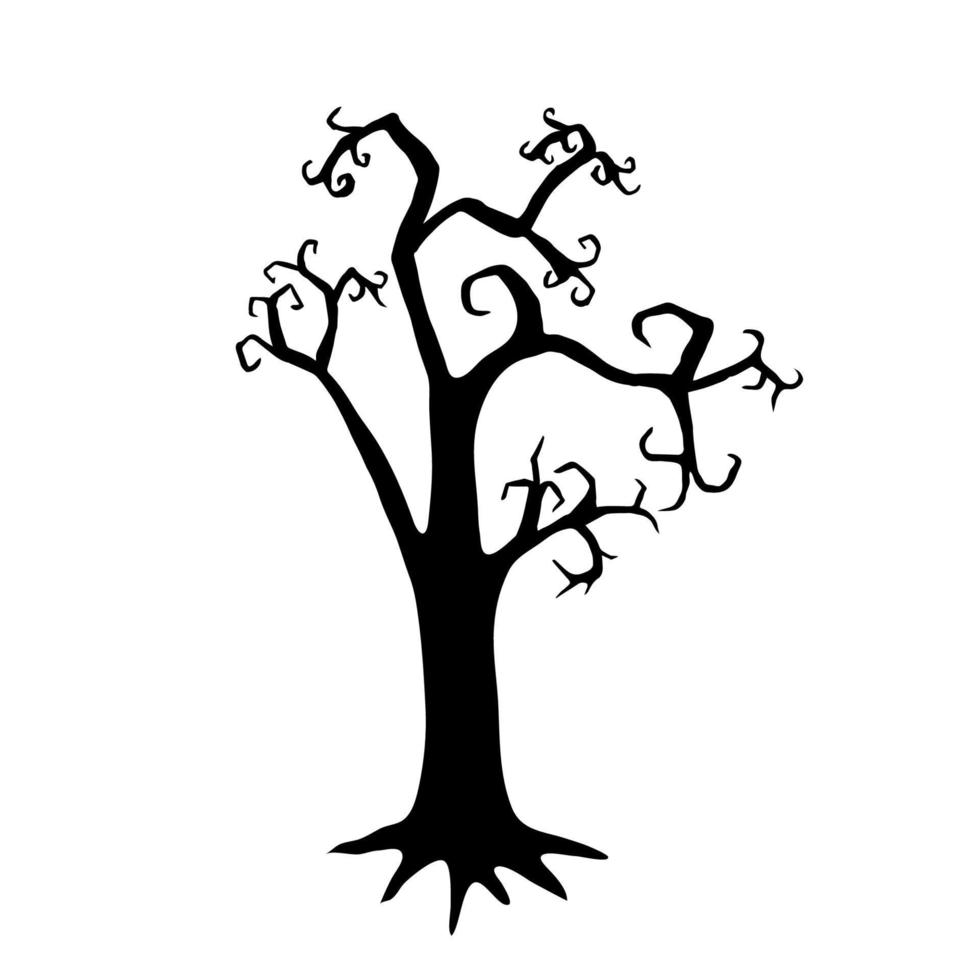 silhouette noire d'un arbre sans feuilles stylisé en style cartoon. vecteur, tracé, illustration, de, automne, vieil arbre vecteur