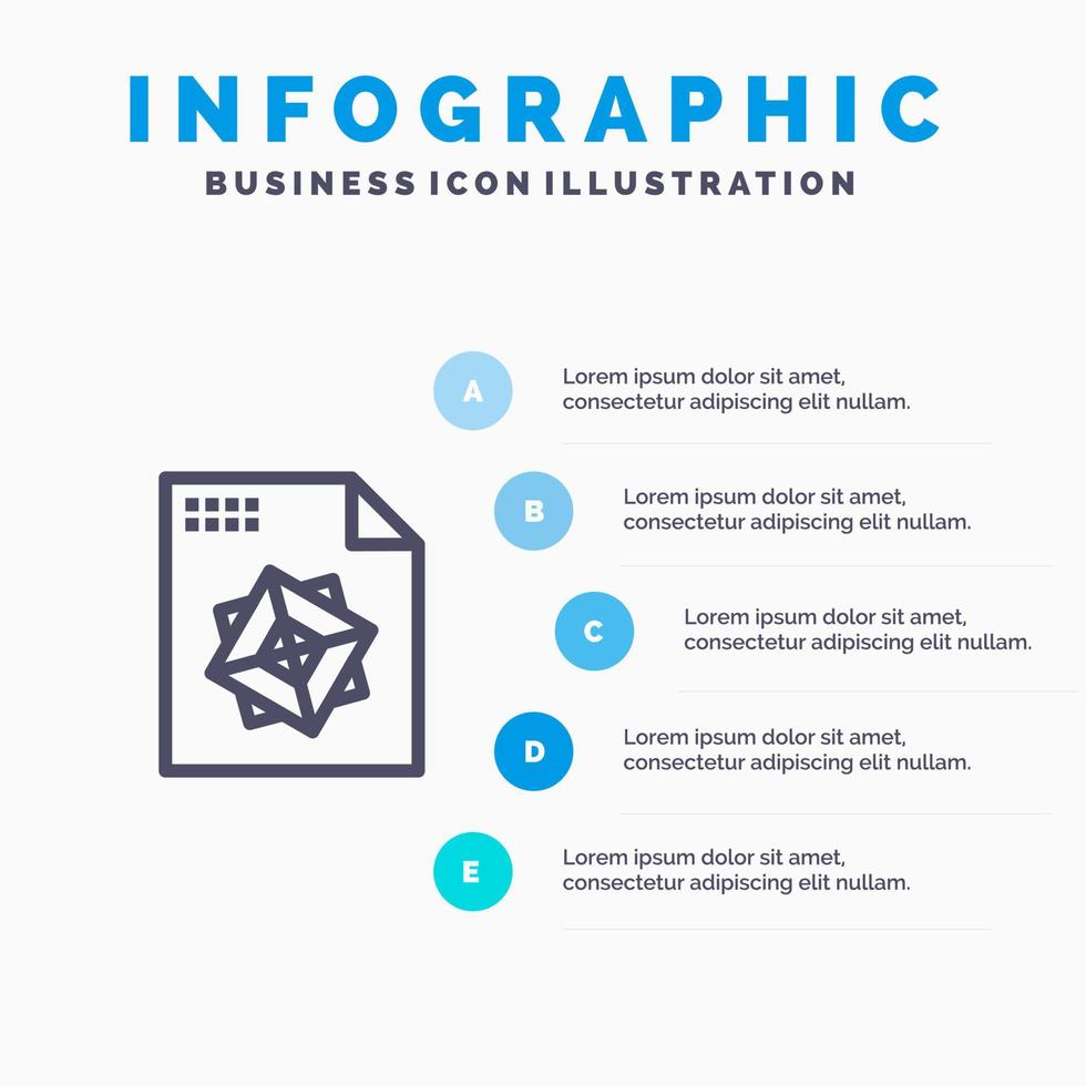 modèle d'infographie bleu de conception 3d de traitement de fichier modèle d'icône de ligne vectorielle en 5 étapes vecteur