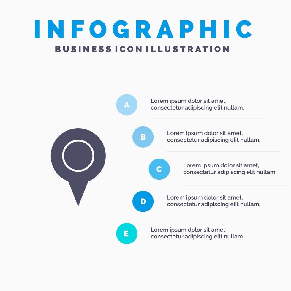 géolocalisation carte de localisation broche icône solide infographie 5 étapes présentation arrière-plan vecteur