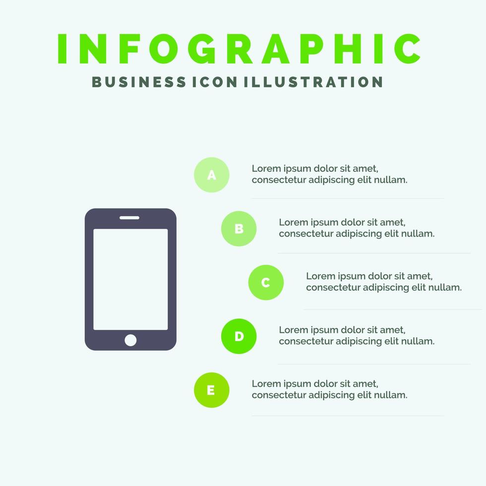 appel téléphonique mobile icône solide infographie 5 étapes fond de présentation vecteur