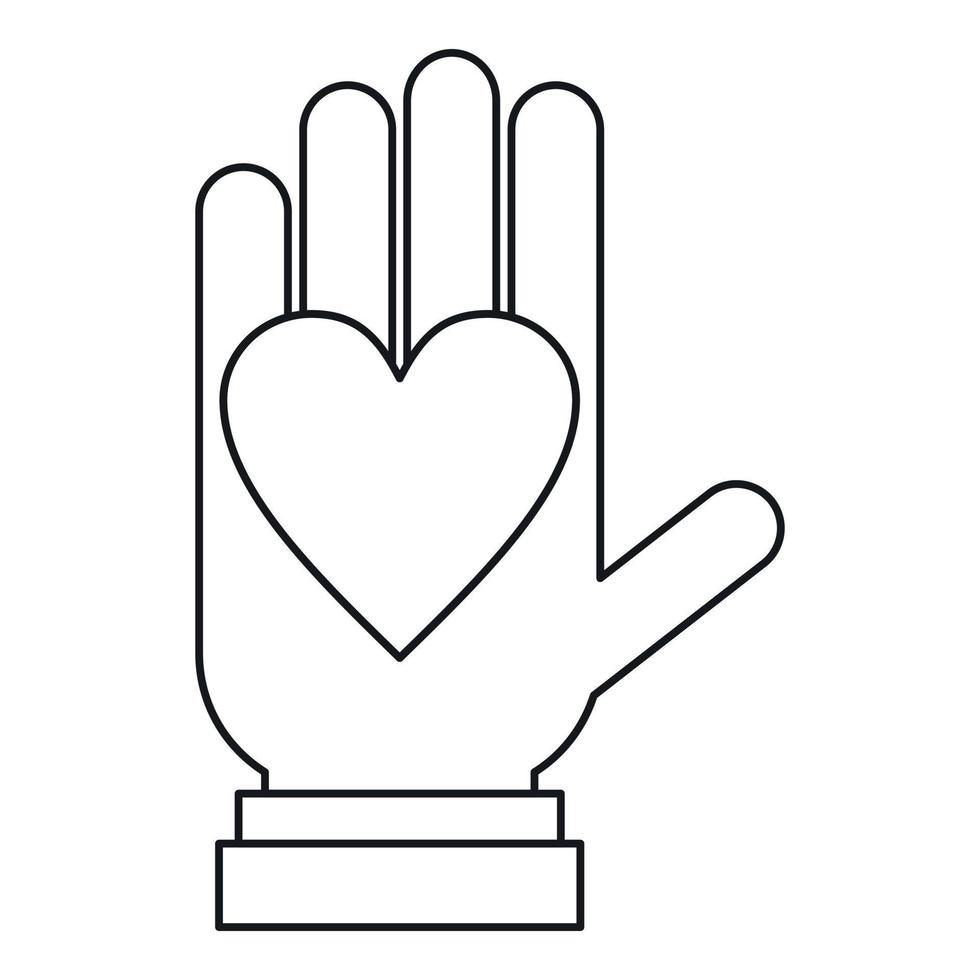 main avec icône de coeur, style de contour vecteur