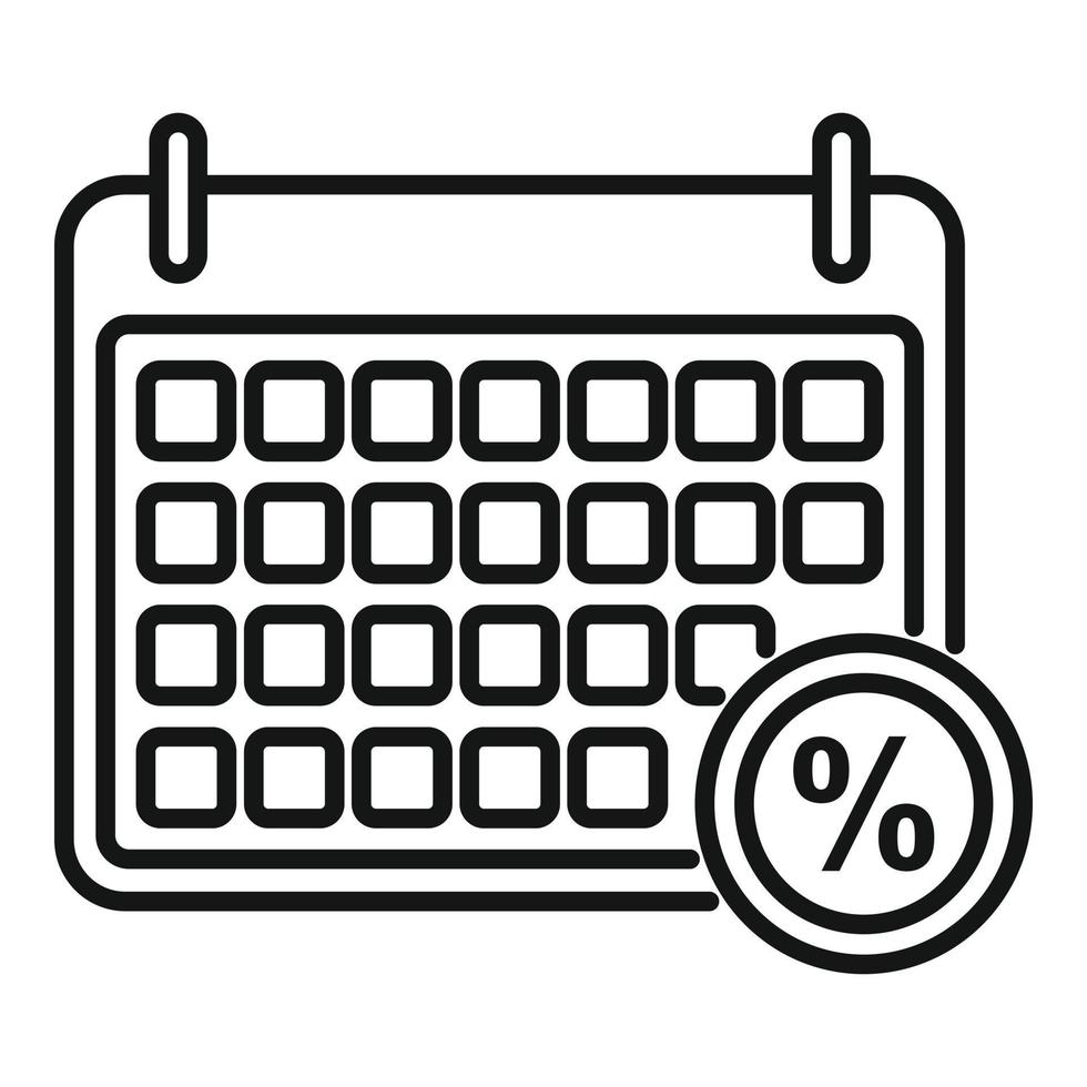 icône de calendrier de pourcentage de crédit, style de contour vecteur