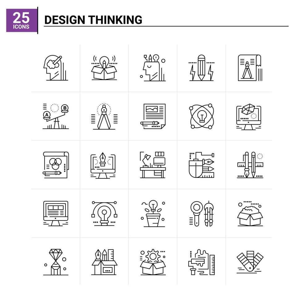 25 jeu d'icônes de pensée de conception fond vectoriel